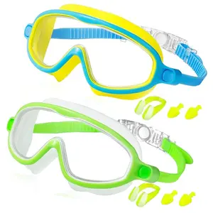 Swim Goggles 2 Pack Anti-Fog Anti-UV Wide View Swimming Goggles for Kids 3-15