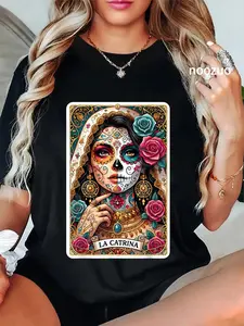 100% Cotton La Catrina Tarot Card Day of the Dead Dia de los Muertos T-Shirt