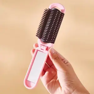 1PC Foldable Cushion Comb with Mirror, Hair Styling Tools, Hair Care Tool, Cute Exquisite Pattern, Portable for Daily & Travel Use