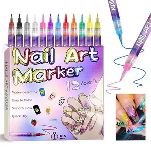 Valentines Day Nail Art Gift 12-Color Quick Drying Acrylic Paint Marker Pen for DIY Manicure Home Salon Nail Care Polish Cosmetic