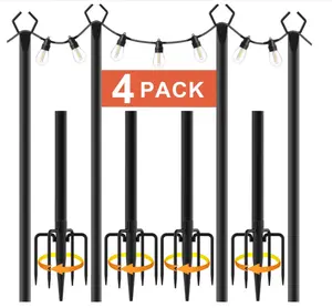 Nexillumi-10 FT String Light Poles for Outside Heavy-Duty Metal Hanger Pole with Fork Adjustable Height for Patio Decor Garden Backyard Yard Front Porch Outdoor Decorations 4/6/8/10-Pack