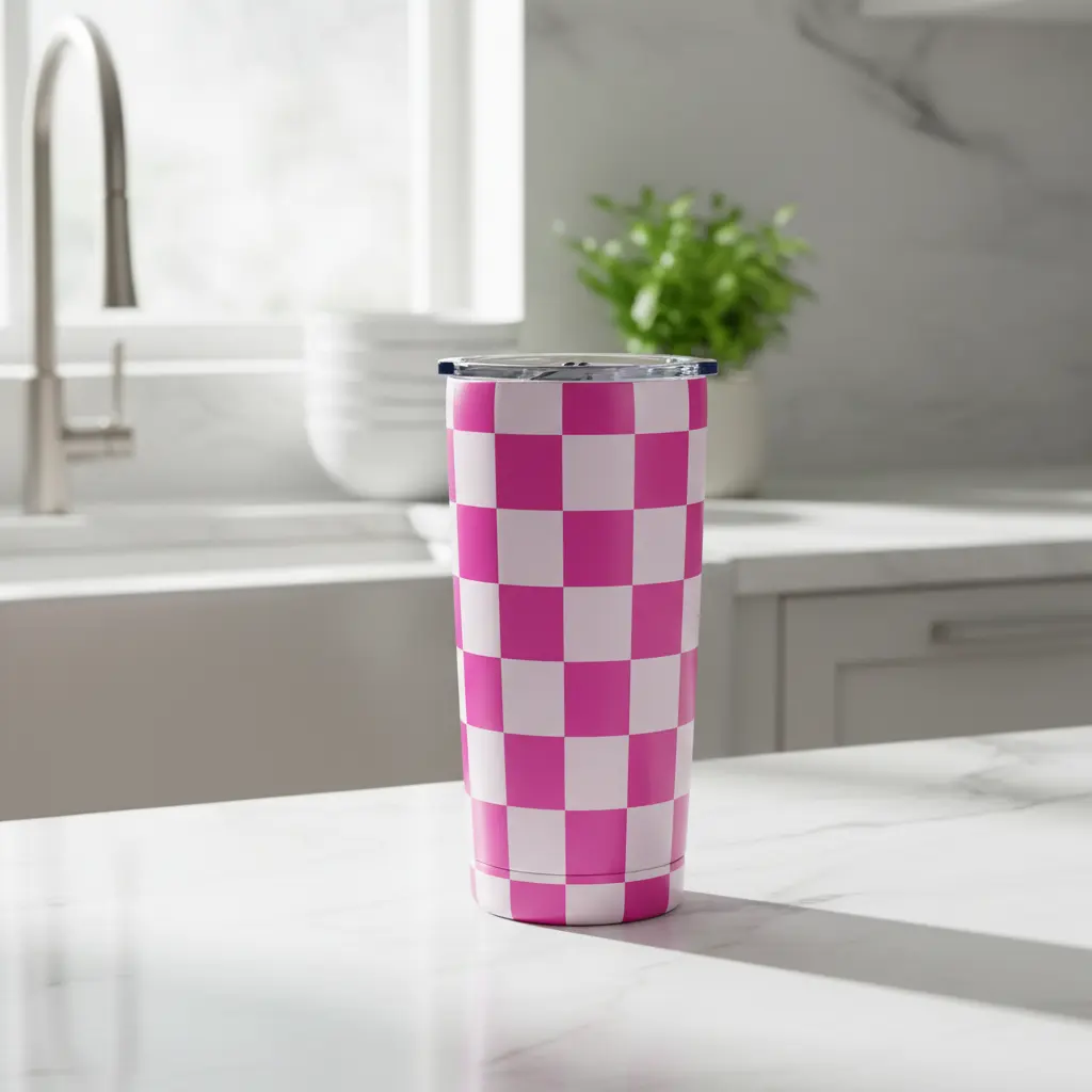 Insulated Stainless Steel Vacuum Flask Tumbler - 20oz/500-1000ml, Portable ABS Leak-Proof Flip Top Lid, Heat-Resistant Anti-Scalding Plaid Design, Tapered Cupholder-Friendly Reusable Water Bottle for Adults, Classic Gift Drinkware