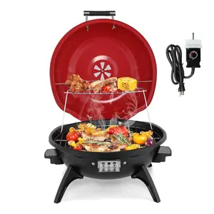 【Father's Day Gift】Electric Countertop BBQ Grill, Portable Double Layer Indoor/Outdoor Electric Grill for Indoor & Outdoor Use, 1600W, Red