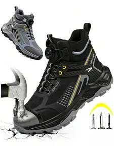 Men's High-Top Safety Boots Steel Toe Cap Anti-Puncture Protection Shoes for Construction Factory Worker Workwear Mesh Working Shoes