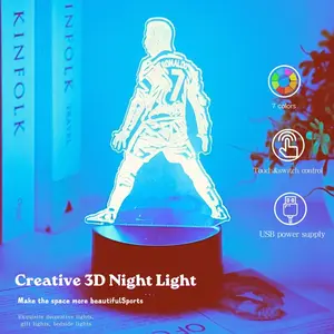 Football Player 3D LED Night Light, Touch Control, USB Powered, 7 Color Changing Adjustable RGB Lighting Acrylic Table Lamp, Modern Bedroom Desk Decor, Creative Led
