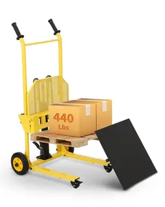 Garvee Hydraulic Material Lift Winch Stacker, 36" Max Lift Height, 200kg/440lbs Heavy Duty Capacity, Adjustable Forks Design, Reinforced Steel Platform, Industrial Pallet Truck Dolly, Warehouse Workshop Logistics Handling Equipment