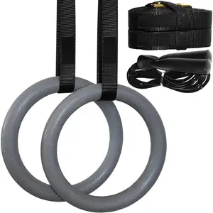 Gymnastic Rings - Exercise Ring Set for Total Body Strength Training & Pull Ups w/Secure Buckles & Straps - 2 Non Slip Olympic Rings, Indoor Workout Equipment for Kids & Adults