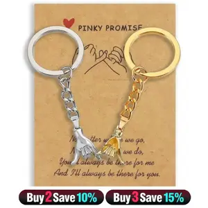 2Pcs Pinky Promise Couple Keychains - Matching Valentine's Day Gift for Him/Her, Long Distance Relationship Gift for Boyfriend Girlfriend, Best Friend Anniversary Birthday Jewelry Gift