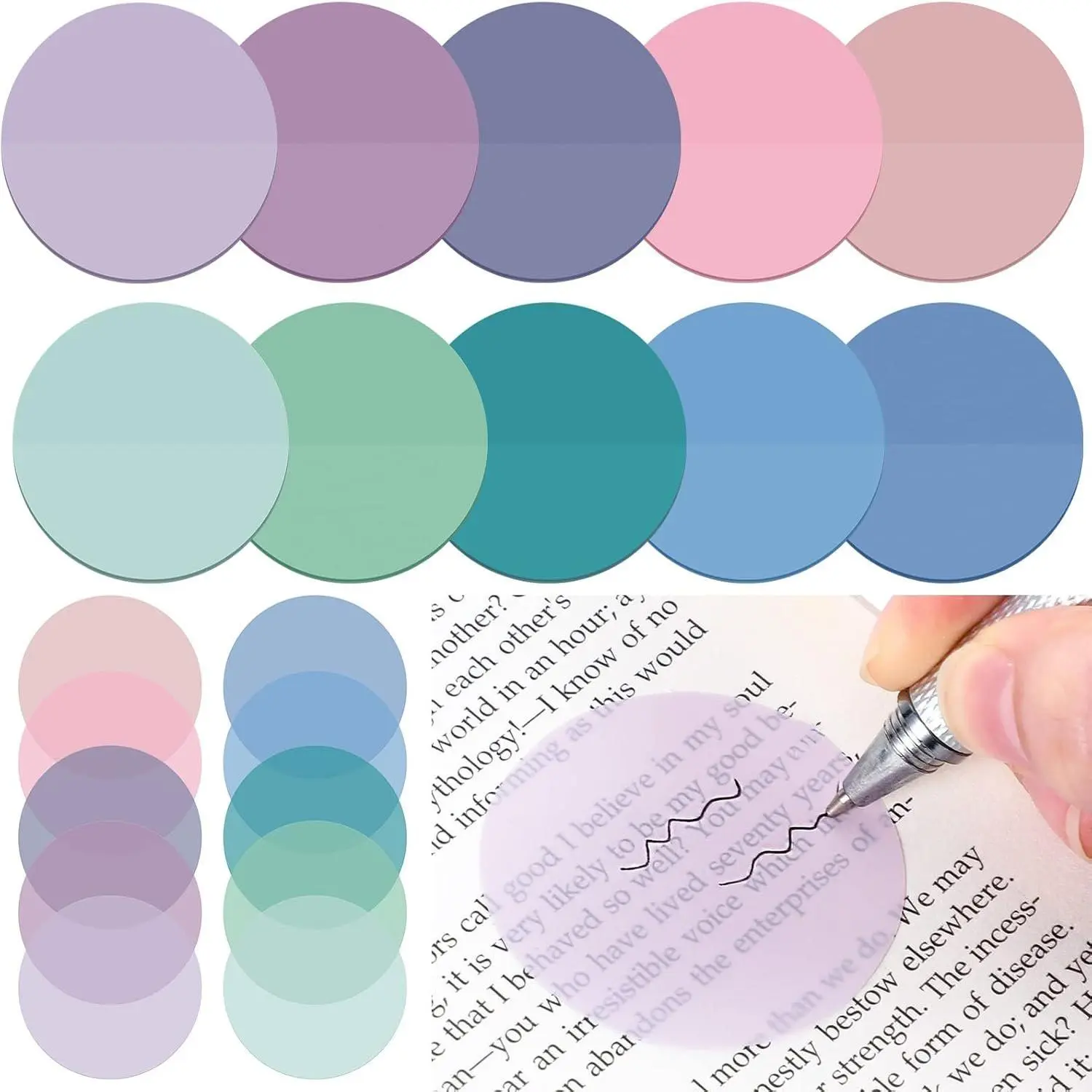 500 Sheets Transparent Sticky Notes Round Translucent Sticky Notes Tabs Colorful Page Flags Stickers Clear Book Markers  Journaling Office  to School Supplies(1.75 Inch,Stylish)