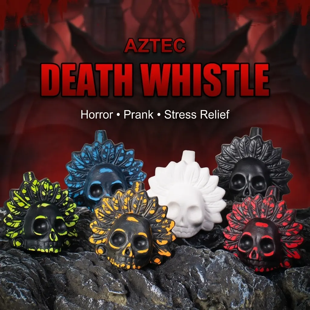 Plastic Aztec Death Whistle Skull - Skull Shape, Haunted Look, Haunted Scream Sound, Ages 12+, Horror Pranks Halloween Prank Toy & Horror Decor Gift
