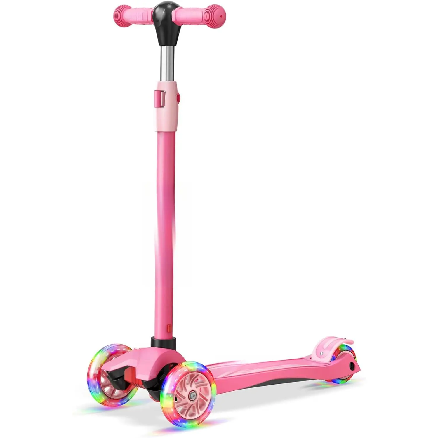 3-Wheel Kids Scooter for Boys & Girls Ages 3+, Lean-to-Steer Indoor/Outdoor Scooters, Adjustable Height Handlebar, Wide Steel-Plastic Mix Deck, Child Safety Approved, Kick Scooting Support, Supports 165lbs, Purple & Pink
