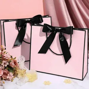 10pcs Mini Leather Paper High Quality Elegant Packaging Gift Bags with Bow Ribbon Handle, Wedding Bridesmaid Thank You Gifts, Unisex Birthday Party Retail Bags, Gift Wrapping