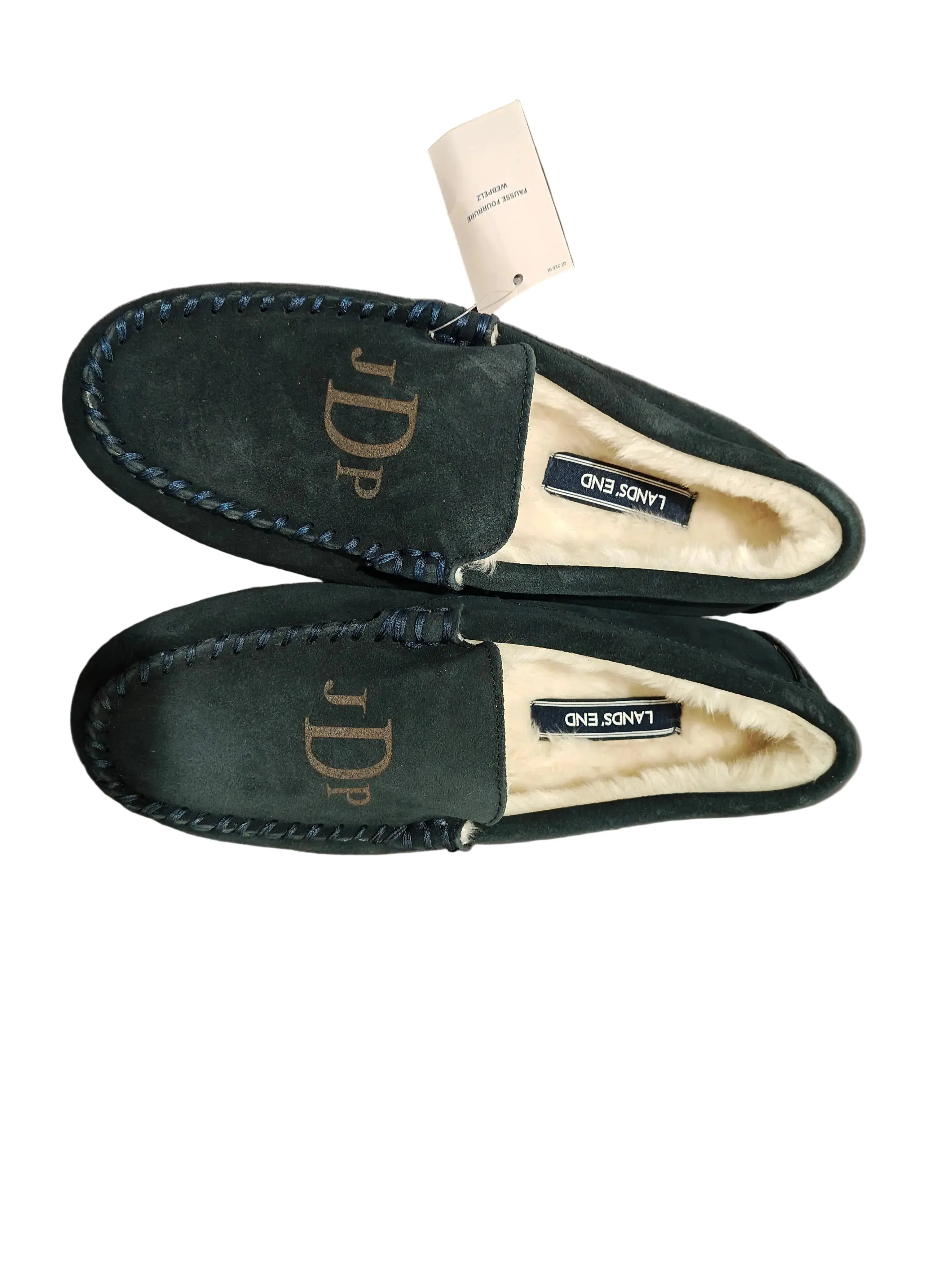 Women's Suede Moccasin Slippers, Faux Fur Lined Slip On Shoes with JDP Monogram and Cushioned Foam Insole, Round Toe