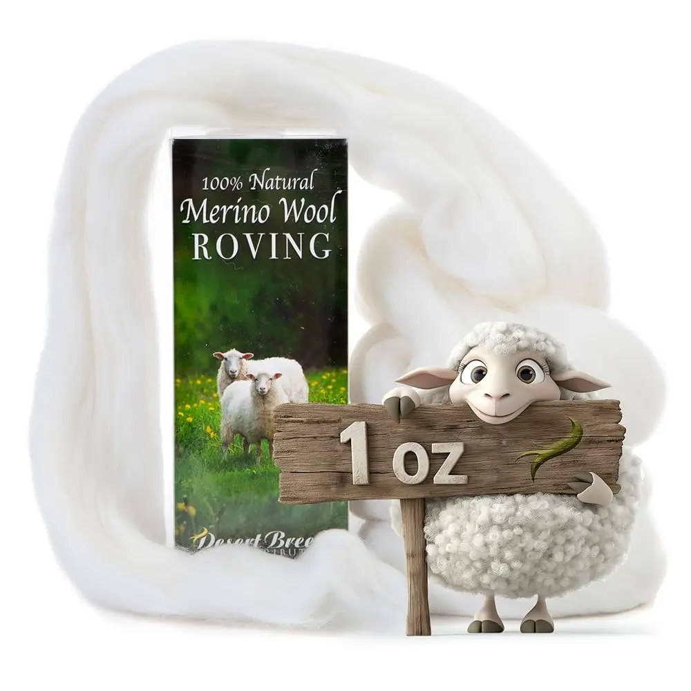 Natural Merino Wool Roving for Tapestry and Felting - 1 oz, 21.5 Micron, Color Snow
