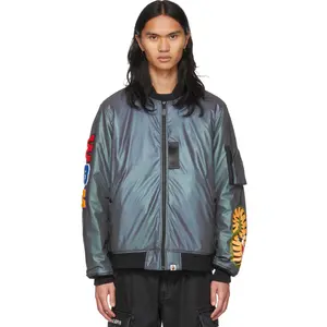 Bape Grey Reflective Loose Shark MA-1 Bomber Jacket Size Medium