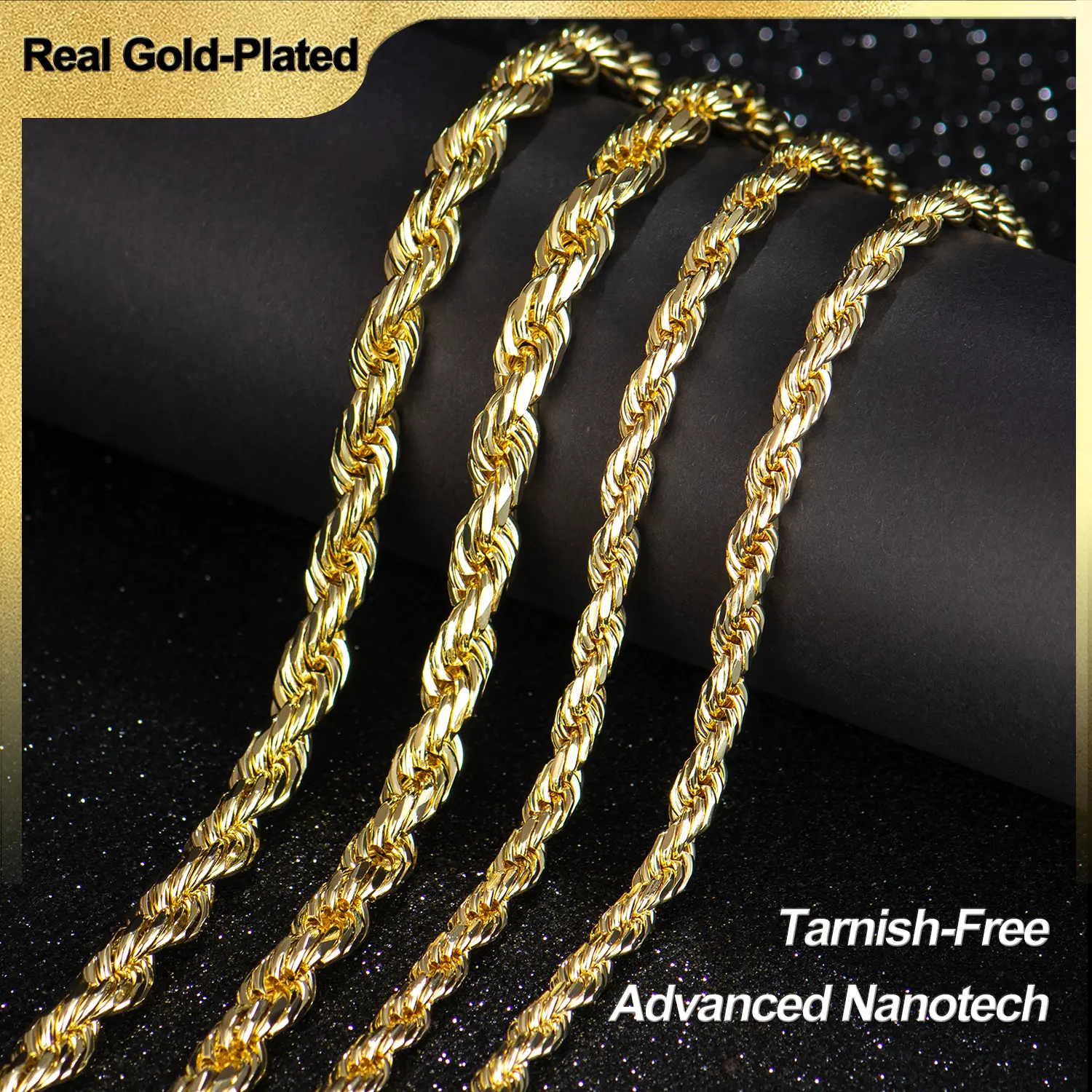 Holylegend 14K Real Gold-Plated Rope Chain Necklace Set - Gold Statement Chain for Men's Jewelry, Upgraded Craft, Faceted Cut, Tarnish-Free Nanotechnology Coating, 24in, 6mm/8mm Necklaces,Father's Day Gift