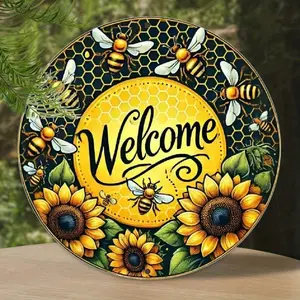 Vintage Aluminum Welcome Wreath Wall Sign Decorative Plaque 8x8 Inch Rustic Farmhouse Decor for Indoor Outdoor Garden Home Entryway Home Decor Products