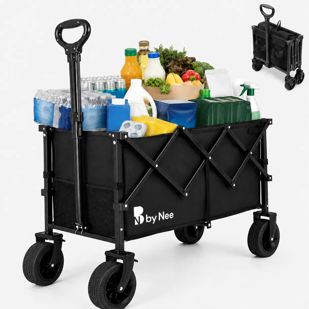 650-lb Wagons Carts Foldable,Large Capacity Foldable Wagon Cart Collapsible Wagon with Wheels & Drink Holders,Heavy Duty Utility Folding Cart for Camping Garden Grocery Shopping