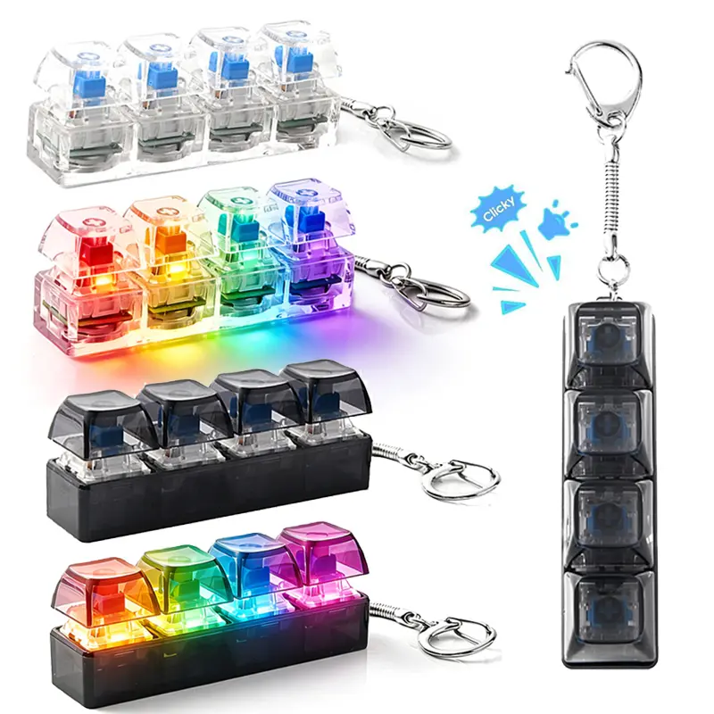 2-Pack Glowing Keyboard Fidget Keychain, Transparent Silent Finger Clicker Stress Relief Gadget, Decompression Fidget Toy for Adults – Ideal Gift for Friends, Colleagues & Family