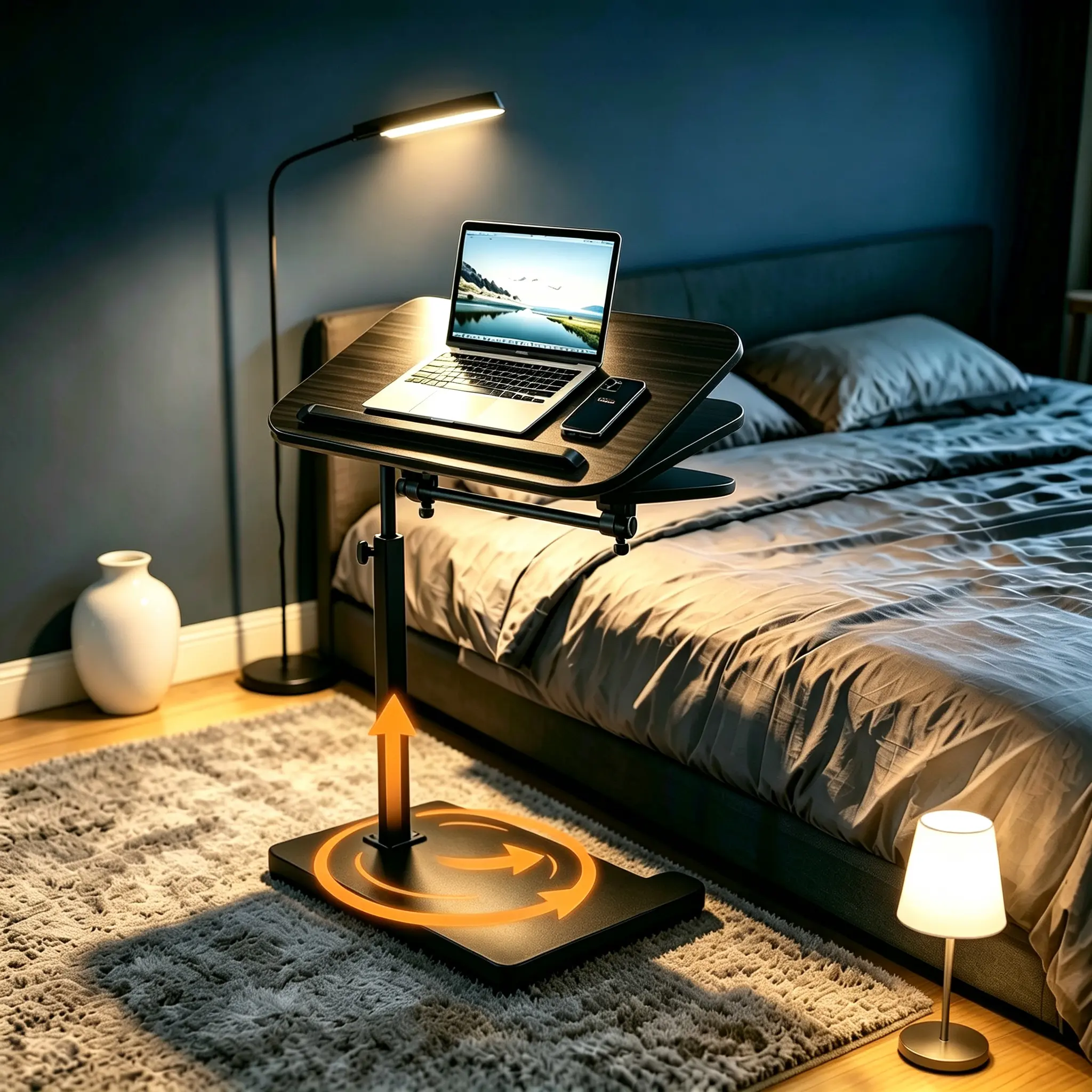 Adjustable Swivel TV Tray & Couch Side Table, Heavy Duty C-Shaped End Table with Natural Wood Top for Eating, Living Room, Bedroom, and Bathroom Use