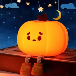 Lovely Pumpkin Halloween Night Light LED Rechargeable Silicone  Novelty Nursery Night Lamp  Nightlight Touch Lamp Funny Halloween Pumpkin Office Desk and Room Decor