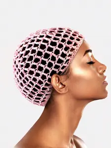 Women's Solid Color Crochet Elastic Handmade Hair Net Hat, Sleep Cap, Hair Protection Cap, Sleep Bonnets, Bonnets For Sleeping