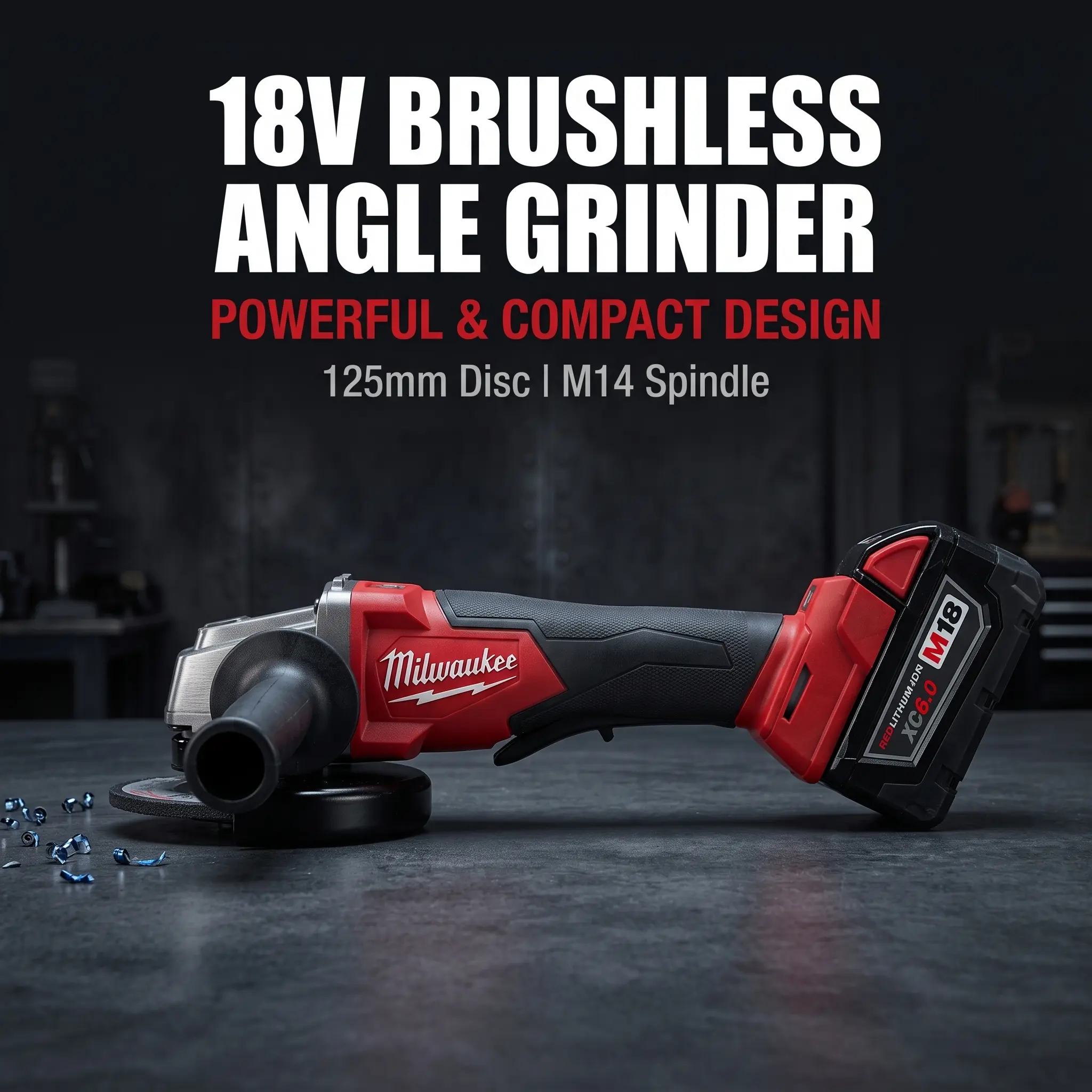 Milwaukee M18 18V 125mm Cordless Brushless Angle Grinder Power Tool M14 Arbor 3500-8500 RPM Variable Speed Paddle Switch for Metal Fabrication Steel Cutting Surface Grinding Workshop Construction DIY Projects Maintenance