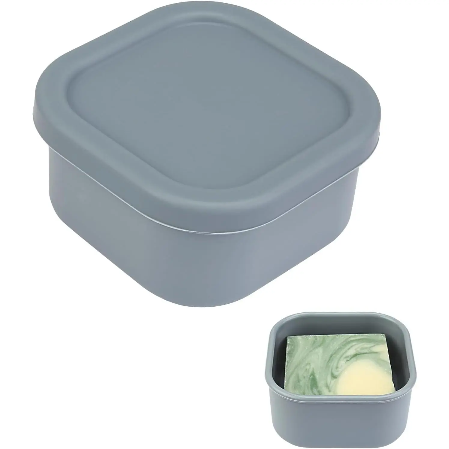 Square Travel Soap Case, Bar Soap Holder for Dr Squatch, Silicone Soap Case with Soap Saver, Portable Shampoo Bar Soap Box for Shower, Travel, Camp(Cement Gray)