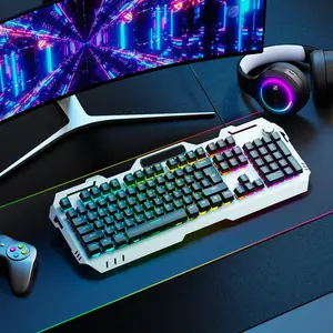 EWEADN GX810 Silent Gaming Keyboard, 104 Keys LED Backlit, All-metal Panel, USB Wired Keyboard with Multimedia Knob, Ideal for Office & Home