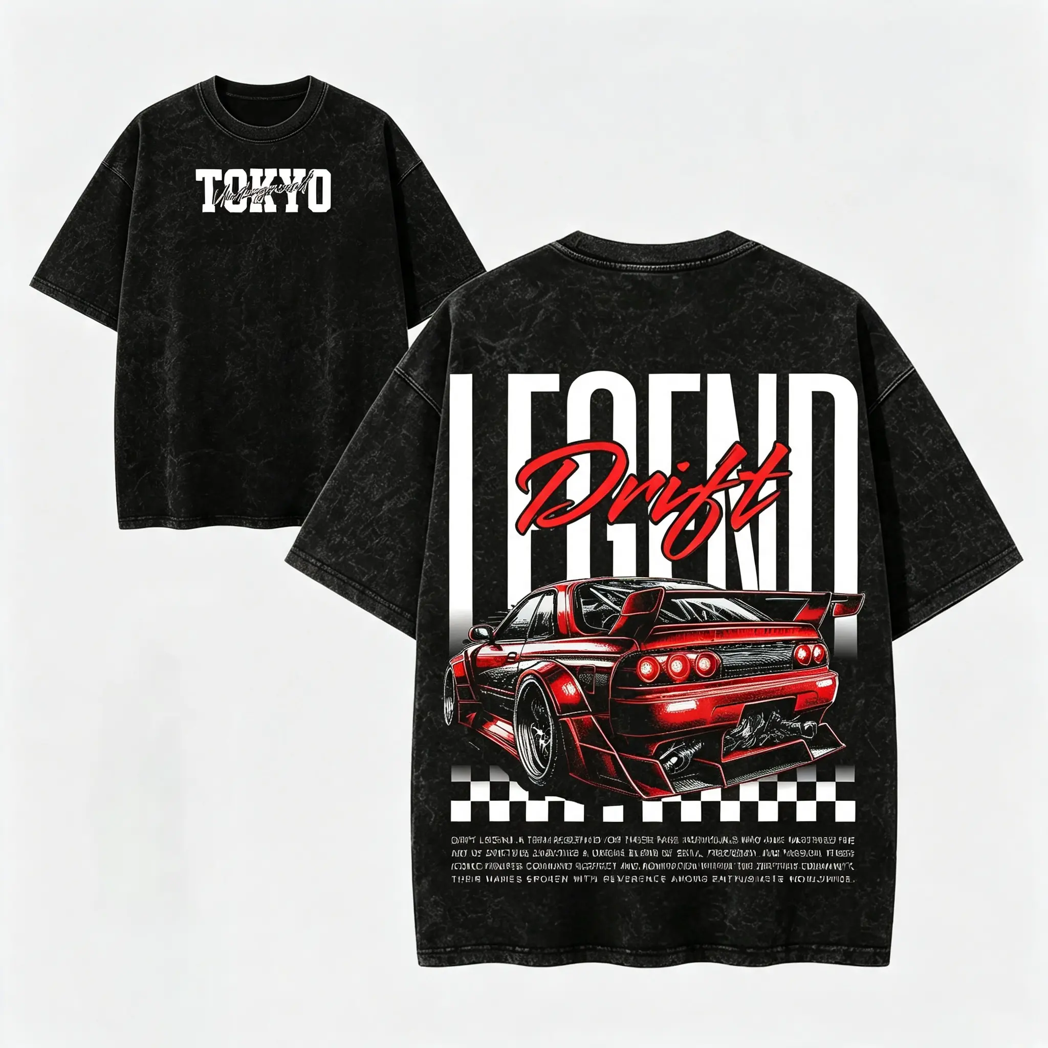 Tokyo Underground Graphic T-Shirt Acid Wash Heavyweight Cotton Oversized Fit Vintage Distressed Racing Graphic Print Short Sleeve Streetwear Retro Artwork Casual Wear JDM Street Racing Drift Race Car Motorsport Performance 11/08-04