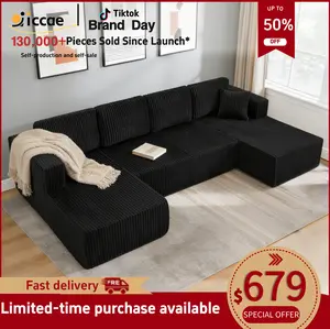 【3 Packages shipping】Large U-Shaped Modular Sofa Set [Extended Version] | Modern Minimalist Cordova Convertible Sofa Bed, Spacious Design for Living Room/Bedroom, Space-Saving & Comfortable Sofa Boneless Sectional Couch