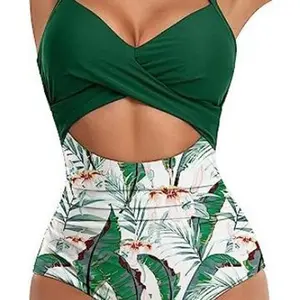 One-piece Swimsuit European and American Style Color-blocking Sexy Hollow-out Swimwear Cross Adjustable Tie Bikini