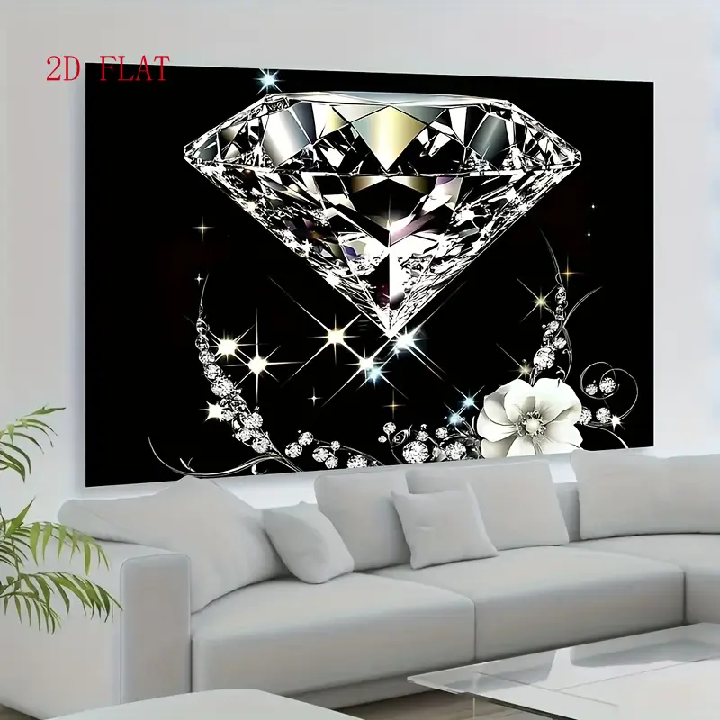 2D Elegant Glowing Diamond & Blooming Flower Polyester Background Banner - Large Indoor Wall Decoration, No Power Required, Suitable for Weddings, Birthdays