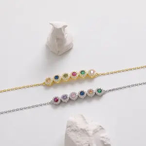 Personalized Gold Plated Birthstone Bracelet, Silver Minimalist Month Stone Jewelry, Family Keepsake for Mom, Zirconia Gift