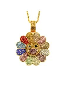 Hip-hop Colorful Rotatable Sunflower Pendant Necklace, HIPHOP Streetwear Hip-hop Jewelry for Men and Women