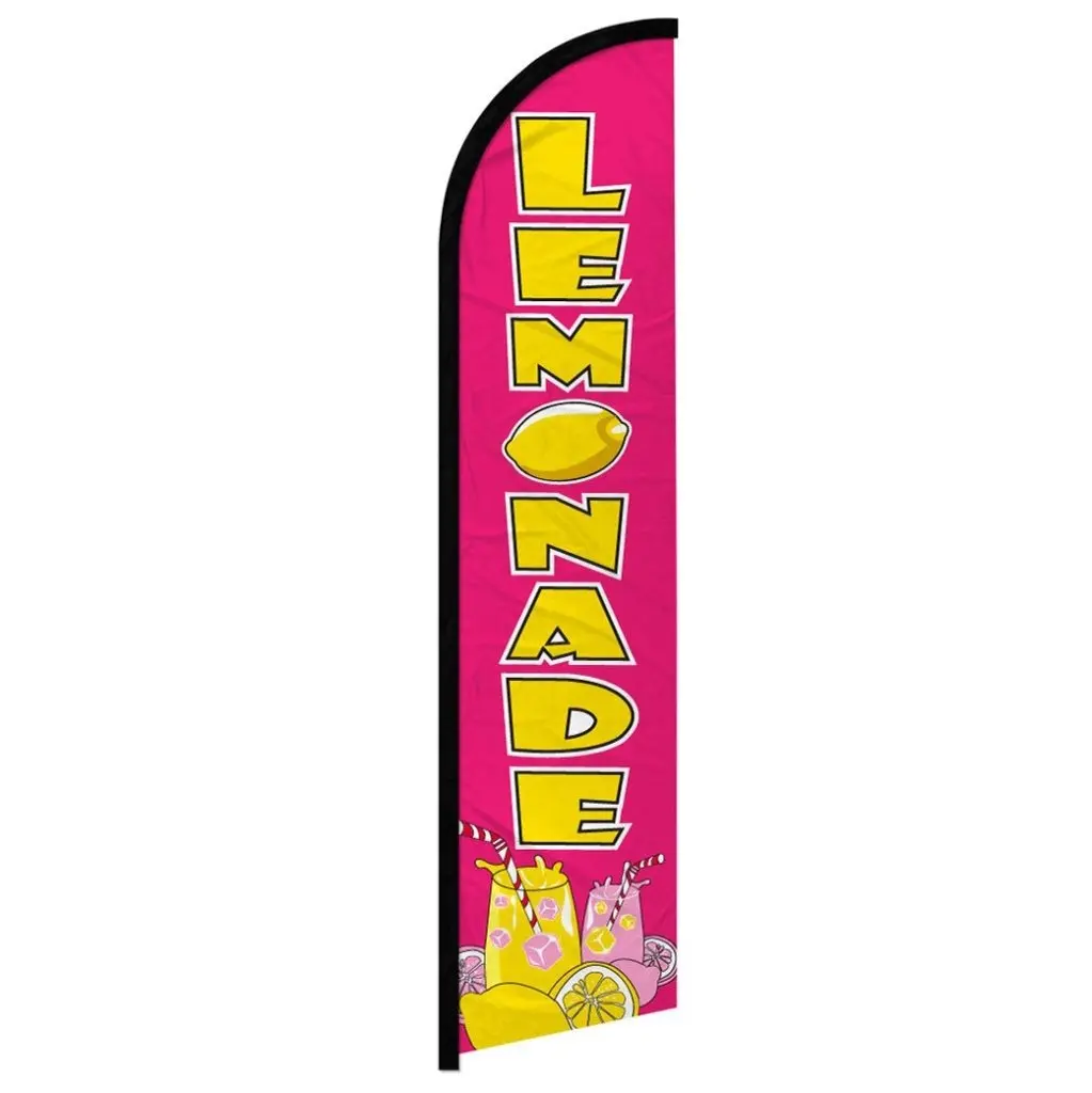 Windproof Large-Size Lemonade Flag with Curved Sleeve - Party Backdrop Stand, Outdoor Party Banner, Festive Home Supply