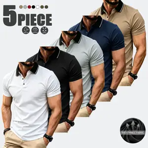 5-Pack Men’s Short-Sleeve Shirt Set – Casual, Breathable, Loose Fit, Comfortable, Versatile, Turn-Down Collar Tops for Summer; Ideal as a Birthday Gift, for Outdoor Activities, Important Occasions, and Office Wear