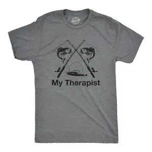 Mens My Therapist Fishing T shirt Funny Angler Fishing Pole Graphic Novelty Tee Mens Funny T Shirts Cool Vintage Fashion T-Shirt Gift Classic Menswear Funny Fishing Short Sleeve Novelty Tees for Guys Dark Grey
