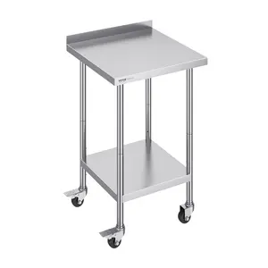 VEVOR 24 x 24 x 40 Inch Stainless Steel Work Table,  Commercial Food Prep Worktable with Casters, Heavy Duty Prep Worktable, Metal Work Table with Adjustable Height for Restaurant, Home and Hotel