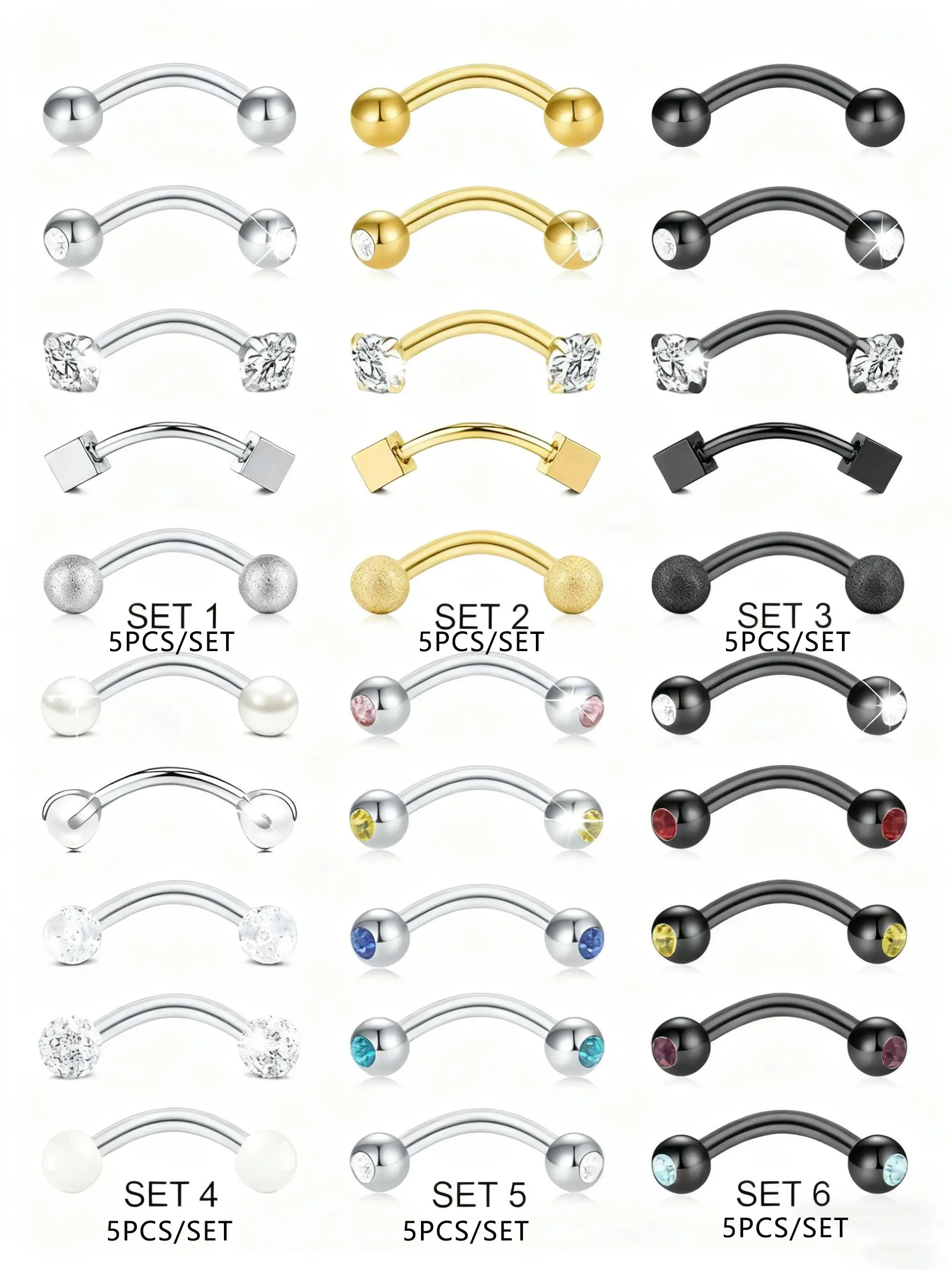 16g Stainless Steel Rook Daith Earrings, Belly Lip Ring, Eyebrow Studs, Cartilage Tragus, Cubic Zirconia Barbell, Body Piercing Jewelry, 8mm