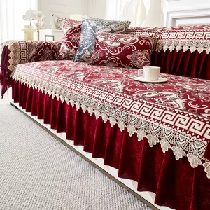 European-Style Flounce-Edge Sofa Couch Cover, 1 Pc Light-Luxury Anti-Slip Machine-Washable Pet-Friendly Cover for Bedroom & Living Room, All-Season Use