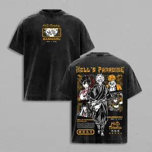 Hells Paradise Gabimaru Sagiri Yuzuriha Chobei Toma Anime Shirt Vintage Washed Oversized Tee Yellow Graphic Back Print Heavy Cotton Streetwear Manga Gift