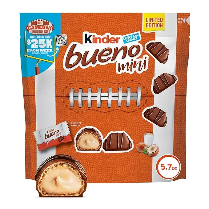 Kinder Bueno Mini Milk Chocolate Bars with Hazelnut Filling, Chocolate Candy Bars for Game Day, Football Party Supplies, Snacks for Adults, 5.7 oz