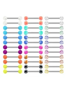 36pcs Stainless Steel Tongue Stud Set, 16mm Rod Length, Body Piercing Jewelry for Women & Men, Daily Wear, Party Accessory