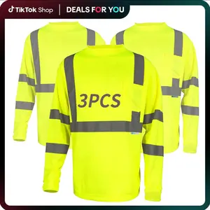 High Visibility Reflective Long Sleeve Safety T-Shirt ANSI Class 3 Breathable Workwear for Construction Roadside & Warehouse Jobs with Pockets Abrasion Resistant Waterproof Safety Jacket - Reflectors