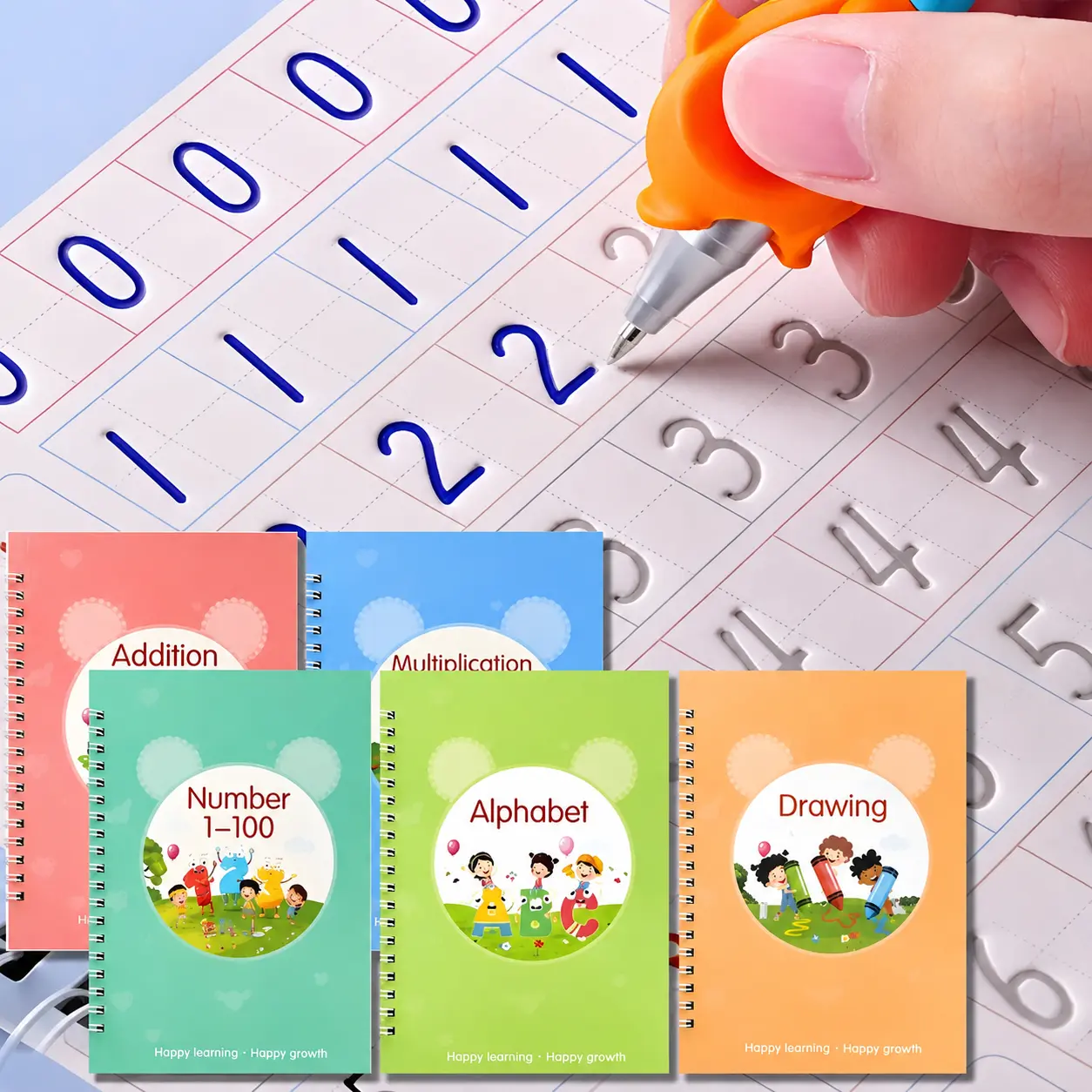 5-in-1 Reusable Magic Practice Workbook Set for Kids Ages 4-7 - Kids Learning Materials with Alphabet Writing, Numbers, Math, Drawing, 2 Pens, 10 Refills - Montessori Homeschool Early Childhood Education Supplies, Kindergarten Gift