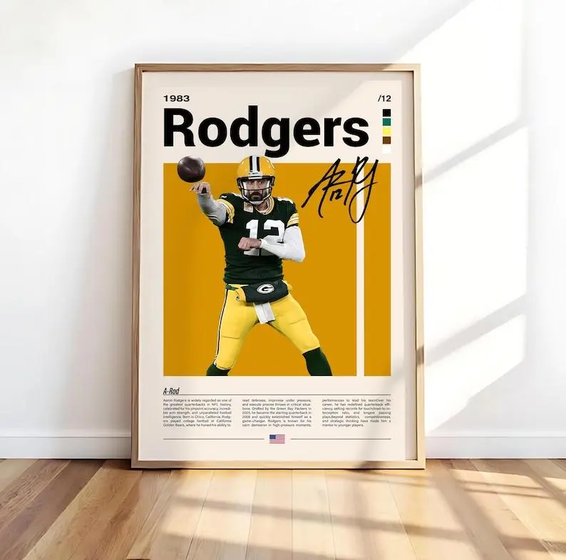 Aaron Rodgers POSTER Unframed, Motivational Football Wall Art,  Quarterback Print, Sports Artwork,