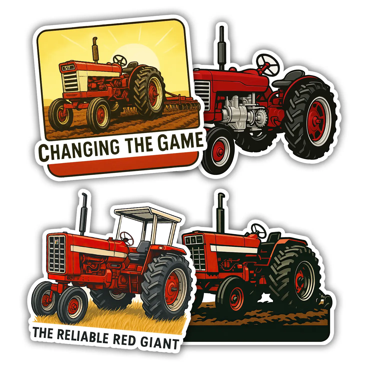 4pcs Work and Farm Stickers Pack — Waterproof Vinyl Industrial Vehicle Aesthetic Decals for Laptop, Toolbox, Helmet, Water Bottle, Notebook, Perfect Gift for Country Life Lovers