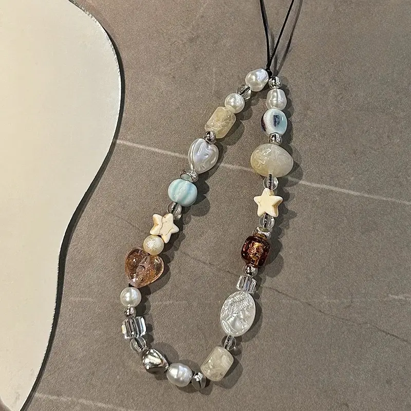 self-made mobile phone chain ins glitter phone case hanging rope handmade DIY bead camera chain Japanese and Korean style headphone cover phone anti loss rope bag hanging accessories, Cellphone accessories, Phone Lanyard