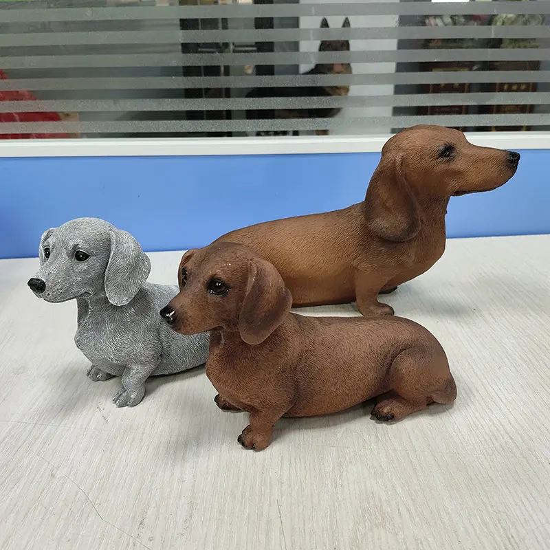 Hot Selling Creative Cute Simulation Dachshund Resin Ornament Outdoor Garden Courtyard Desktop Decoration Puppy Craft Exterior Decorative Statues Garden Animal Statues
